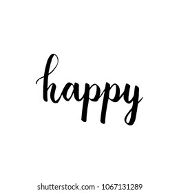 Happy Brush Hand Lettering Black on White Background