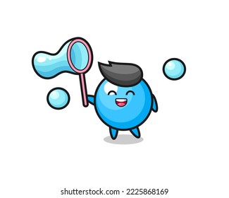 happy bubble gum cartoon playing soap bubble , cute style design for t shirt, sticker, logo element