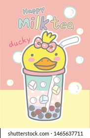 Happy bubble milk tea cute character. cute cartoon milk tea. colorful design,taiwan tea,sweet drink