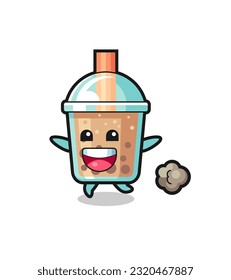 the happy bubble tea cartoon with running pose , cute style design for t shirt, sticker, logo element