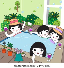 Happy Bubbles Party in the Pool illustration set