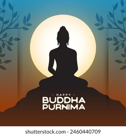 tarjeta de deseos feliz de buda o gurú purnima con Vector de árbol bodhi 