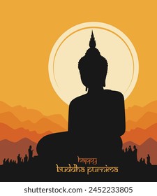 Happy Buddha partners vector illustration for Buddha Purnima celebration. Vesak Day. Asadha purnima