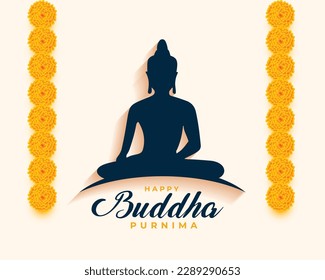 happy buddha purnima background with decorative floral lantern vector