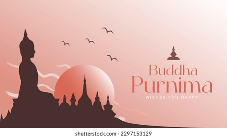 Happy Buddha Purnima background illustration design with buddha and stupa silhouette vector