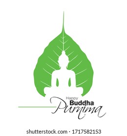 Happy Buddha Purnima Banner - Lord Buddha on Leaf - Illustration