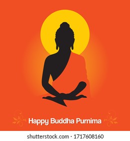 Happy Buddha Purnima Banner - Meditating Buddha  - Illustration