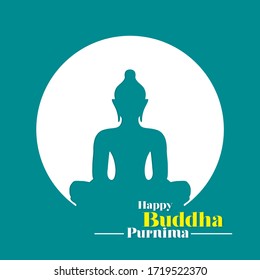 Happy Buddha Purnima Calligraphy with Buddha Illustration - Isolated