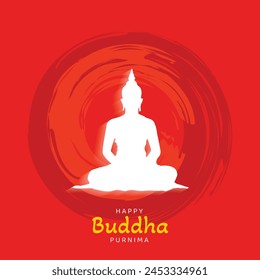 Happy Buddha Purnima Calligraphy with Meditating Buddha Illustration Abstract Background.