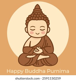 Happy Buddha Purnima. Cute vector icon in earthy cozy color palette.