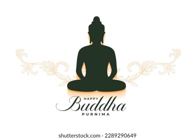 happy buddha purnima festive background with lord budha silhouette vector