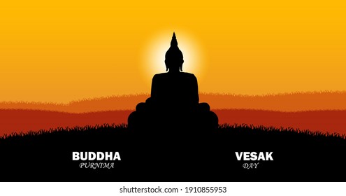 Fröhlicher Buddha Purnima, Gautam Buddha-Meditation, Vektorgrafik.