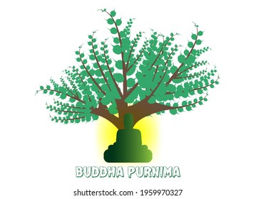 Happy Buddha Purnima, Gautam Buddha meditating, vector illustration.