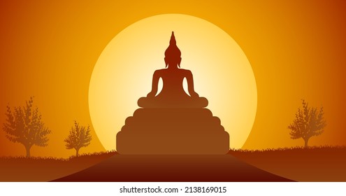 Happy Buddha Purnima, Gautam Buddha meditating, vector illustration for Vesak day or Buddha Purnima