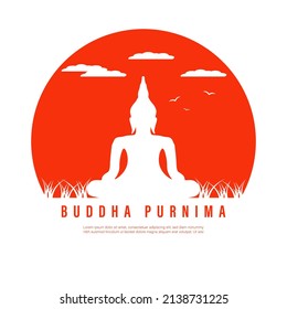 Happy Buddha Purnima, Gautam Buddha meditating, vector illustration for Vesak day or Buddha Purnima