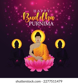 Happy buddha purnima, gautam buddha meditating, vector illustration