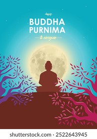 Happy Buddha purnima  Greeting Design. Minimal and Modern buddha purnima and Vesak Banner with Buddha and Text Vector Illustration