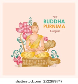 Happy Buddha purnima  Greeting Design. Colourful Buddha Purnima and Vesak Banner with Buddha and Text Vector Illustration