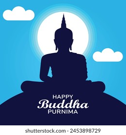 Happy Buddha Purnima. Holiday concept. Template for background, banner, card, poster with text inscription. Vector illustration.