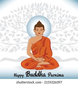 Happy Buddha Purnima - Lord Buddha in Meditation at Beautiful Moon - Happy Vesak Day
Siddhartha Gautama enlightened with Bodhi tree - Gautam Buddha vector illustration