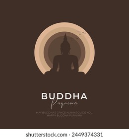 Feliz Buda purnima Post y Diseño de Tarjeta de Felicitación. Buda minimalista y moderno purnima y Anuncio Vesak con Buda y Ilustración vectorial de texto.