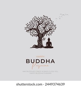 Feliz Buda purnima Post y Diseño de Tarjeta de Felicitación. Buda minimalista y moderno purnima y Anuncio Vesak con Buda y Ilustración vectorial de texto.