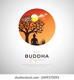 Happy Buddha purnima Post and Greeting Card Design. Minimal and Modern buddha purnima and Vesak Banner with Buddha and Text Vector Illustration.