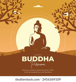 Happy Buddha Purnima Post and Greeting Card Design. Birthday of Gautam Buddha Celebration Vector Illustration