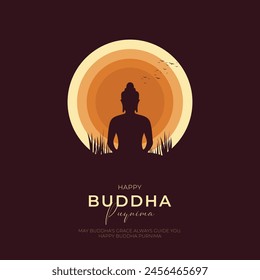 Happy Buddha purnima Post and Greeting Card Design. Minimal and Modern buddha purnima and Vesak Banner with Buddha and Text Vector Illustration.