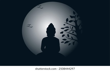 Happy Buddha purnima Post and Greeting Card Design. Minimal and Modern buddha purnima and Vesak Banner with Buddha Vector Illustration