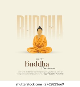 Happy Buddha Purnima Post and Greeting Card. Happy Vesak Creative with Text. Birthday of Siddhartha Gautama Vector Illustration
