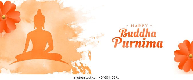 happy buddha purnima religious banner with floral design vector