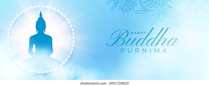 Anuncio azul religioso de buddha purnima feliz con Vector de humo y efecto de luz