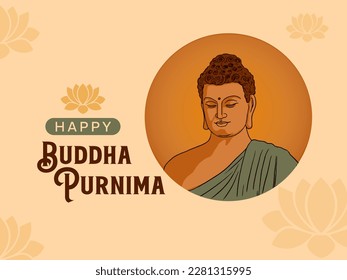 Feliz Buda Purnima texto con ilustración de vector modificable de Buda con fondo Puede ser usado para afiches, banners, saludos y diseño de impresión