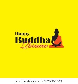 Happy Buddha Purnima Typography with Buddha Illustration - Banner