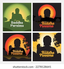 Happy Buddha Purnima and happy Vesak day Social media template greeting, hindi lettering, lord Mahavira, typography, hindi calligraphy, Indian festival