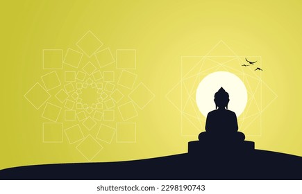 Happy buddha purnima. happy vesak day. happy guru purnima. siddhartha gautama puja day celebration vector illustration. buddha silhouette design.buddha day and night vector images wishes and greeting 