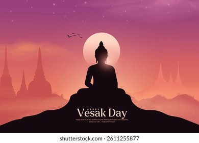 Happy Buddha Purnima, Happy Vesak Day, wishes greetings with a buddha silhouette concept minimal vector illustration. Used for posters, banners, greetings, and print design