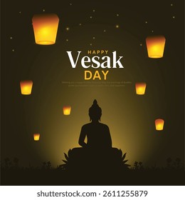 Happy Buddha Purnima, Happy Vesak Day, wishes greetings with a buddha silhouette concept minimal vector illustration. Used for posters, banners, greetings, and print design