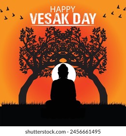 Happy Buddha Purnima Vesak festival social media post design vector illustration.