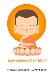 Happy Buddha's Birthday. Cute Buddha vector cartoon illustration with white background.