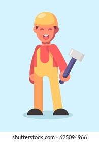 Happy builder in flat style