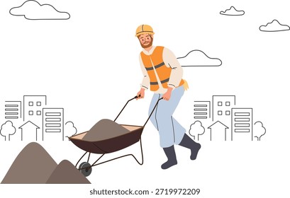 Happy Builder Movendo materiais em um canteiro de obras