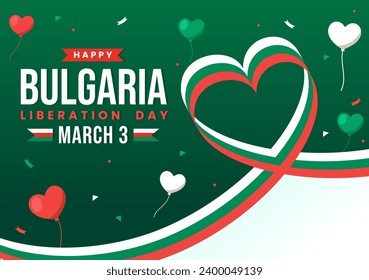 Happy Bulgaria Liberation Day Vector Illustration on March 3 with Bulgarian Flag and Ribbon in National Holiday Flat Cartoon Background Design