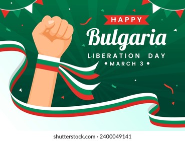 Happy Bulgaria Liberation Day Vector Illustration on March 3 with Bulgarian Flag and Ribbon in National Holiday Flat Cartoon Background Design