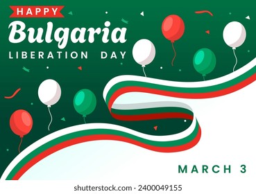 Happy Bulgaria Liberation Day Vector Illustration on March 3 with Bulgarian Flag and Ribbon in National Holiday Flat Cartoon Background Design