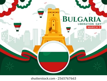Happy Bulgaria Liberation Day Vector Illustration on March 3 Featuring the Bulgarian Flag and Ribbon in a National Holiday Flat Style Background