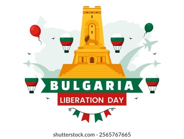 Happy Bulgaria Liberation Day Vector Illustration on March 3 Featuring the Bulgarian Flag and Ribbon in a National Holiday Flat Style Background