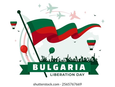 Happy Bulgaria Liberation Day Vector Illustration on March 3 Featuring the Bulgarian Flag and Ribbon in a National Holiday Flat Style Background