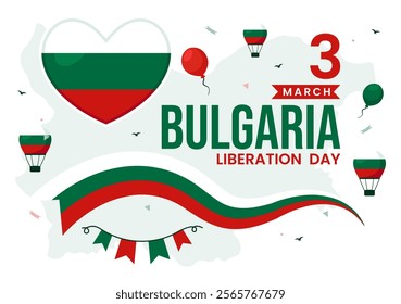 Happy Bulgaria Liberation Day Vector Illustration on March 3 Featuring the Bulgarian Flag and Ribbon in a National Holiday Flat Style Background